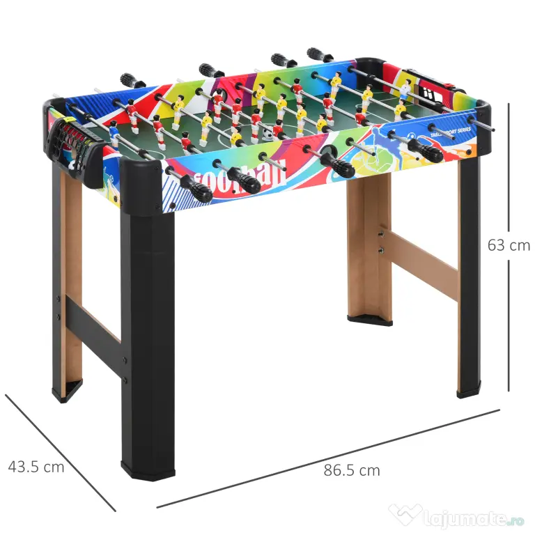 HOMCOM Masa de Fotbal cu 2 Tabele de Scor, din Lemn, Oțel Inoxidabil și Plastic, 86,5x43,5x63 cm, Multicolor