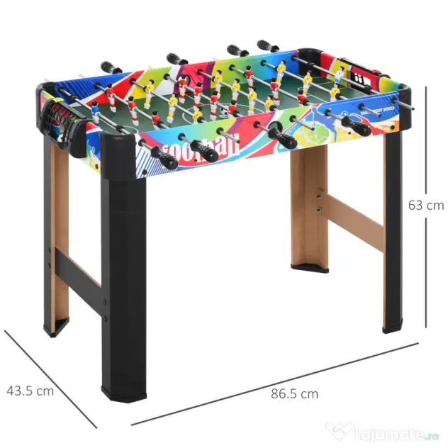 HOMCOM Masa de Fotbal cu 2 Tabele de Scor, din Lemn, Oțel Inoxidabil și Plastic, 86,5x43,5x63 cm, Multicolor