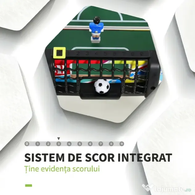 HOMCOM Masa de Fotbal cu 2 Tabele de Scor, din Lemn, Oțel Inoxidabil și Plastic, 86,5x43,5x63 cm, Multicolor