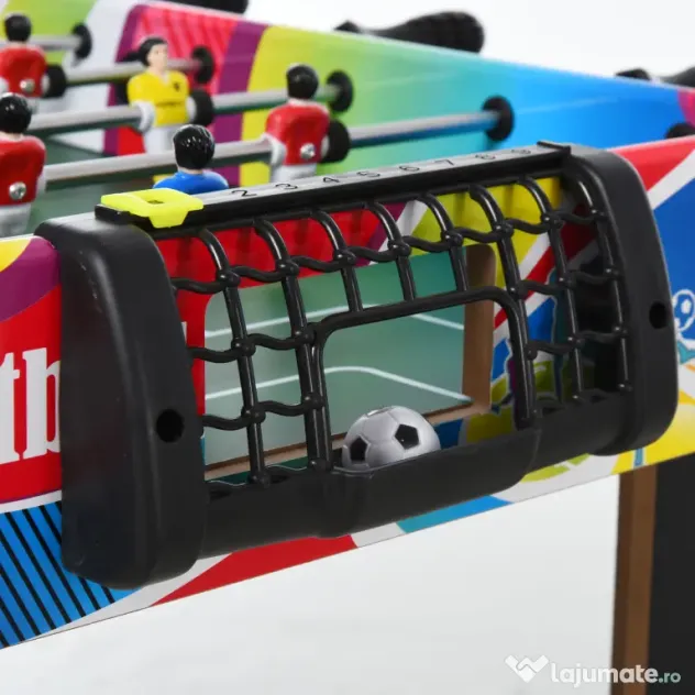 HOMCOM Masa de Fotbal cu 2 Tabele de Scor, din Lemn, Oțel Inoxidabil și Plastic, 86,5x43,5x63 cm, Multicolor