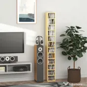 HOMCOM Bibliotecă Mobilă pentru CD-uri cu 12 Rafturi pentru 204 CD-uri, din MDF și PAL, 21x20x175 cm, culoare Lemn 