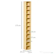 HOMCOM Bibliotecă Mobilă pentru CD-uri cu 12 Rafturi pentru 204 CD-uri, din MDF și PAL, 21x20x175 cm, culoare Lemn 