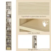 HOMCOM Bibliotecă Mobilă pentru CD-uri cu 12 Rafturi pentru 204 CD-uri, din MDF și PAL, 21x20x175 cm, culoare Lemn 