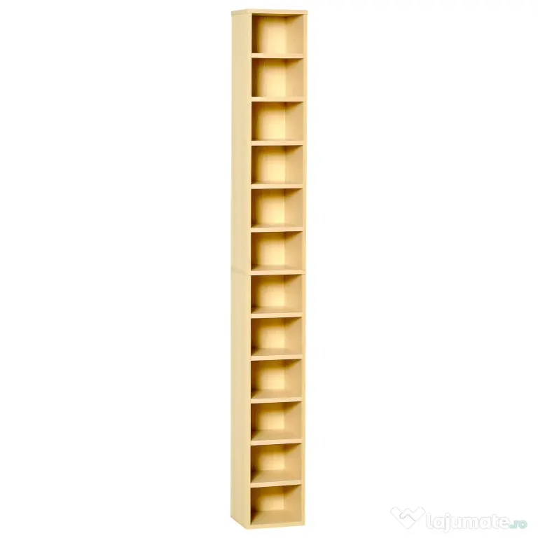 HOMCOM Dulap Biblioteca Suport CD-uri cu 12 Rafturi pentru 204 CD-uri, Raft Biblioteca din MDF si PAL, 21x20x175 cm, Lemn natural