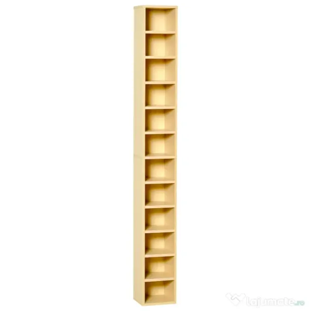 HOMCOM Dulap Biblioteca Suport CD-uri cu 12 Rafturi pentru 204 CD-uri, Raft Biblioteca din MDF si PAL, 21x20x175 cm, Lemn natural