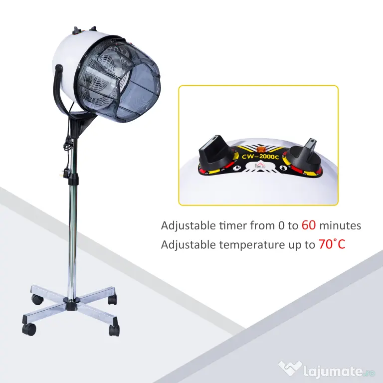 Feon HOMCOM, casca pentru uscat parul 1800W, uscator de par profesional Alb 65x65x115-165cm | Aosom Romania