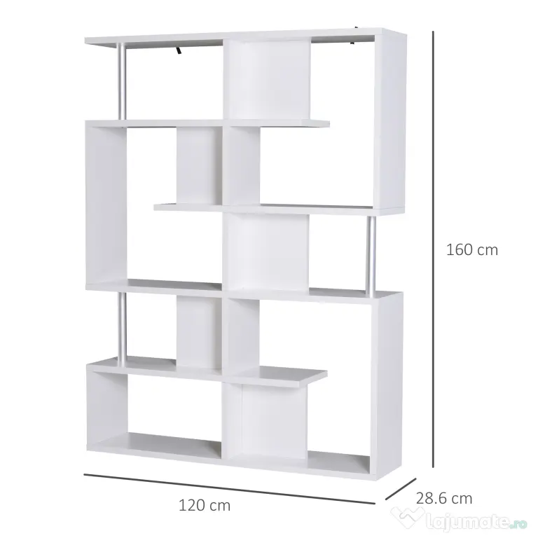 Homcom raft cărți, 5 Niveluri in Lemn, cu două curele anti-basculare în spate, 120x28.6x160cm, Alb | Aosom Romania