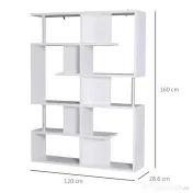 Homcom raft cărți, 5 Niveluri in Lemn, cu două curele anti-basculare în spate, 120x28.6x160cm, Alb | Aosom Romania 