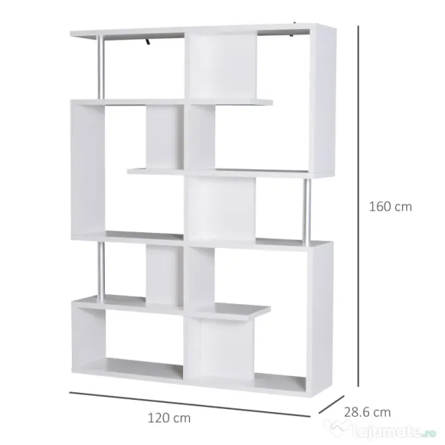 Homcom raft cărți, 5 Niveluri in Lemn, cu două curele anti-basculare în spate, 120x28.6x160cm, Alb | Aosom Romania