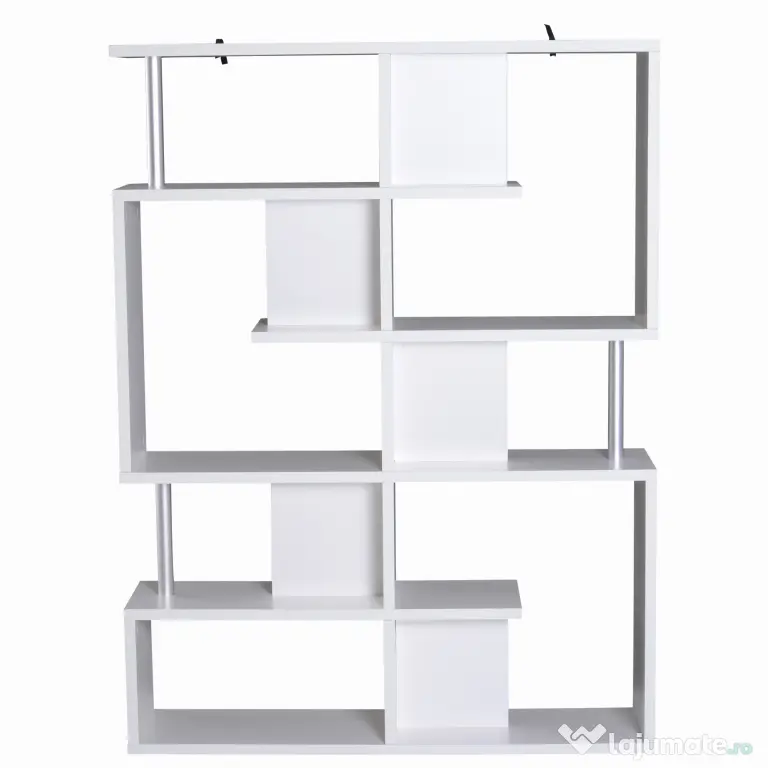 Homcom raft cărți, 5 Niveluri in Lemn, cu două curele anti-basculare în spate, 120x28.6x160cm, Alb | Aosom Romania