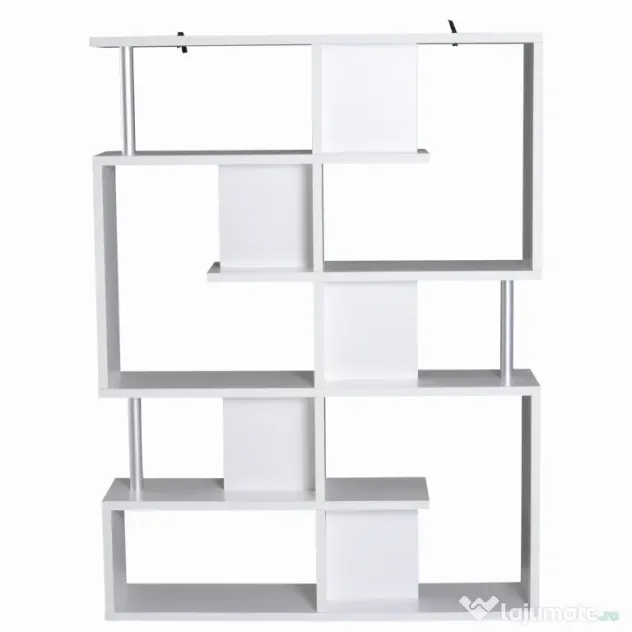 Homcom raft cărți, 5 Niveluri in Lemn, cu două curele anti-basculare în spate, 120x28.6x160cm, Alb | Aosom Romania