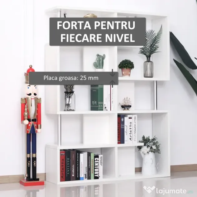 Homcom raft cărți, 5 Niveluri in Lemn, cu două curele anti-basculare în spate, 120x28.6x160cm, Alb | Aosom Romania