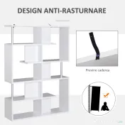 Homcom raft cărți, 5 Niveluri in Lemn, cu două curele anti-basculare în spate, 120x28.6x160cm, Alb | Aosom Romania 