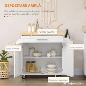 Carucior de bucatarie cu sertar și dulap, 4 roti din care 2 cu frana, lemn, 109x40x89cm, alb HOMCOM | Aosom Romania 