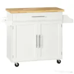 Homcom Carut Bucatarie 109×40×89 cm – Blat Lemn, Roti & Spatiu Depozitare