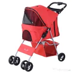 PawHut Carucior pentru Animale de Companie Pliabila, Rosu, 75 x 46 x 94 cm