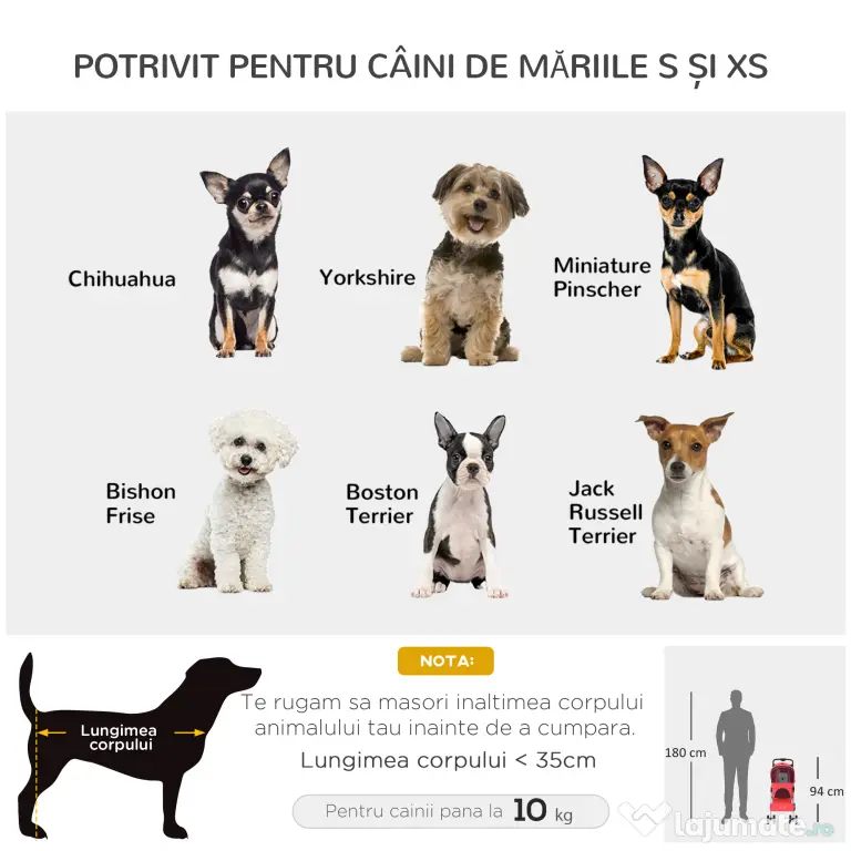 PawHut Cărucior Pliabil pentru Animale de Companie, Design Ergonomic, Roșu, 75x46x94cm | Aosom Romania