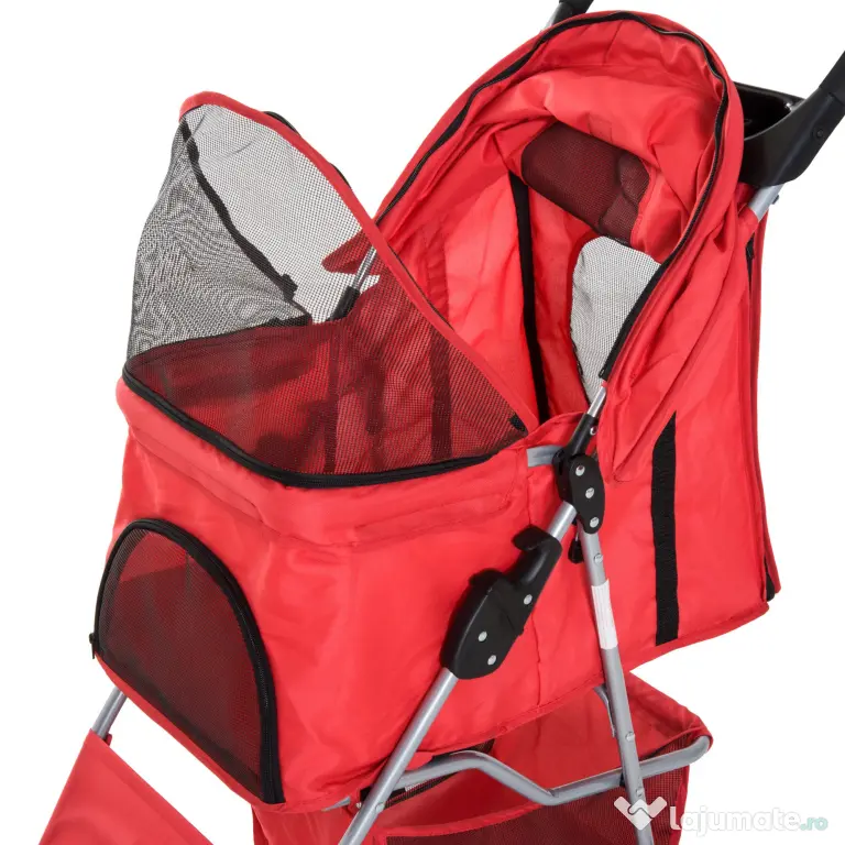 PawHut Cărucior Pliabil pentru Animale de Companie, Design Ergonomic, Roșu, 75x46x94cm | Aosom Romania