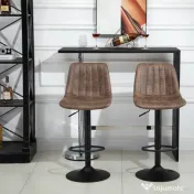 HOMCOM Set de 2 Scaune de Bar Căptușite, Rotative cu Suport pentru Picioare, 43x46,5x91-103 cm, Maro | Aosom Romania 