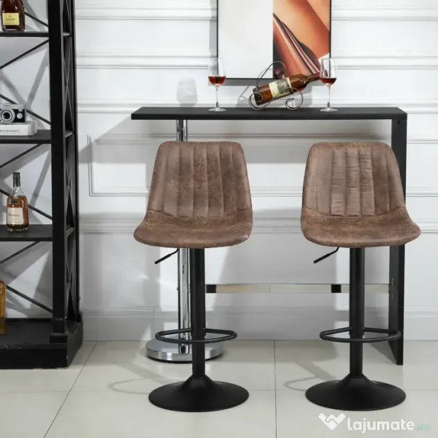 HOMCOM Set de 2 Scaune de Bar Căptușite, Rotative cu Suport pentru Picioare, 43x46,5x91-103 cm, Maro | Aosom Romania