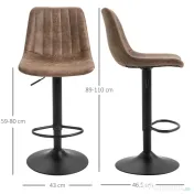 HOMCOM Set de 2 Scaune de Bar Căptușite, Rotative cu Suport pentru Picioare, 43x46,5x91-103 cm, Maro | Aosom Romania 