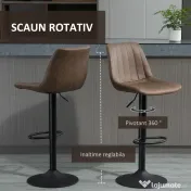 HOMCOM Set de 2 Scaune de Bar Căptușite, Rotative cu Suport pentru Picioare, 43x46,5x91-103 cm, Maro | Aosom Romania 