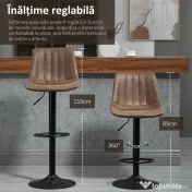 HOMCOM Set de 2 Scaune de Bar Căptușite, Rotative cu Suport pentru Picioare, 43x46,5x91-103 cm, Maro | Aosom Romania 