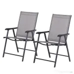 Outsunny Set de 2 Scaune Pliabile pentru Exterior din Otel si Textilene Gri si Negru