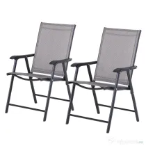 Outsunny Set de 2 Scaune Pliabile pentru Exterior din Otel si Textilene Gri si Negru