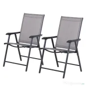 Set de 2 Scaune Pliabile Outsunny pentru Exterior,Otel si Textilen, Gri si Negru | Aosom Romania