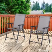 Set de 2 Scaune Pliabile Outsunny pentru Exterior,Otel si Textilen, Gri si Negru | Aosom Romania