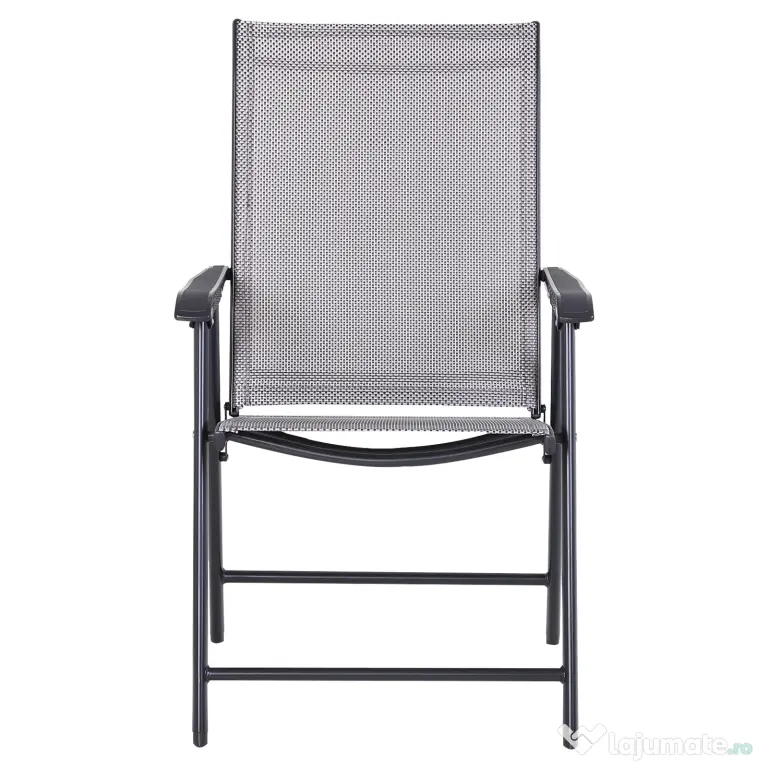Set de 2 Scaune Pliabile Outsunny pentru Exterior,Otel si Textilen, Gri si Negru | Aosom Romania