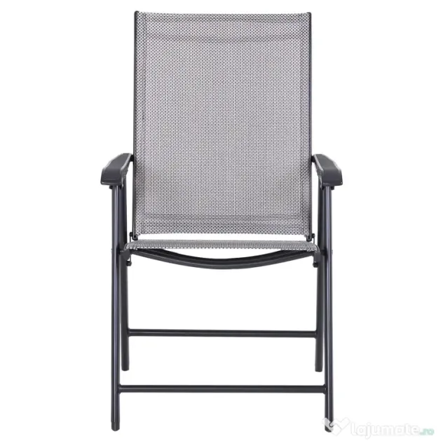 Set de 2 Scaune Pliabile Outsunny pentru Exterior,Otel si Textilen, Gri si Negru | Aosom Romania