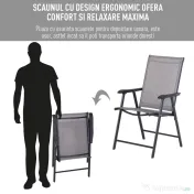 Set de 2 Scaune Pliabile Outsunny pentru Exterior,Otel si Textilen, Gri si Negru | Aosom Romania