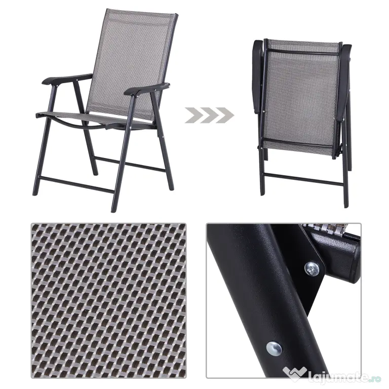 Set de 2 Scaune Pliabile Outsunny pentru Exterior,Otel si Textilen, Gri si Negru | Aosom Romania