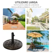 Outsunny Baza pentru Umbrela de Soare pentru Stalp de 35mm/38mm/48mm Greutate 13KG de Gradina