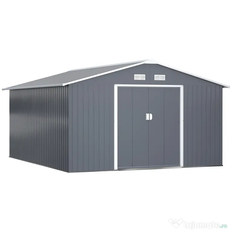 Outsunny magazie unelte, sopron din otel galvanizat, casuta de gradina pentru unelte de gradina 3.4x3.86x2m | AOSOM RO