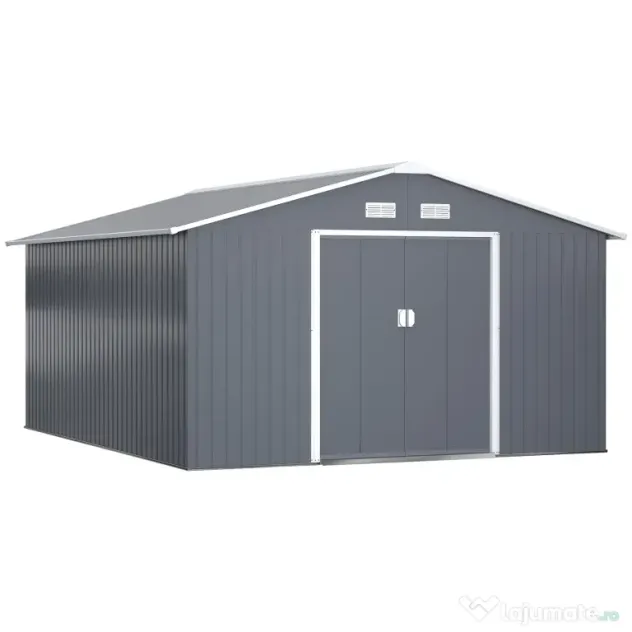 Outsunny magazie unelte, sopron din otel galvanizat, casuta de gradina pentru unelte de gradina 3.4x3.86x2m | AOSOM RO