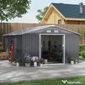 Outsunny magazie unelte, sopron din otel galvanizat, casuta de gradina pentru unelte de gradina 3.4x3.86x2m | AOSOM RO 