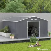 Outsunny magazie unelte, sopron din otel galvanizat, casuta de gradina pentru unelte de gradina 3.4x3.86x2m | AOSOM RO 