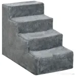 PawHut Scară portabilă pentru câini cu 4 trepte, din material catifelat detașabil și placaj, 60x35x44 cm, gri