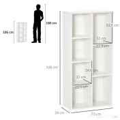 HOMCOM Bibliotecă din Lem Stil Vintage Cubica cu 7 Suporturi Diferite din MDF pentru Casă și Birou, 50x24x106 cm, Alb | Aosom Romania