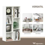 HOMCOM Bibliotecă din Lem Stil Vintage Cubica cu 7 Suporturi Diferite din MDF pentru Casă și Birou, 50x24x106 cm, Alb | Aosom Romania