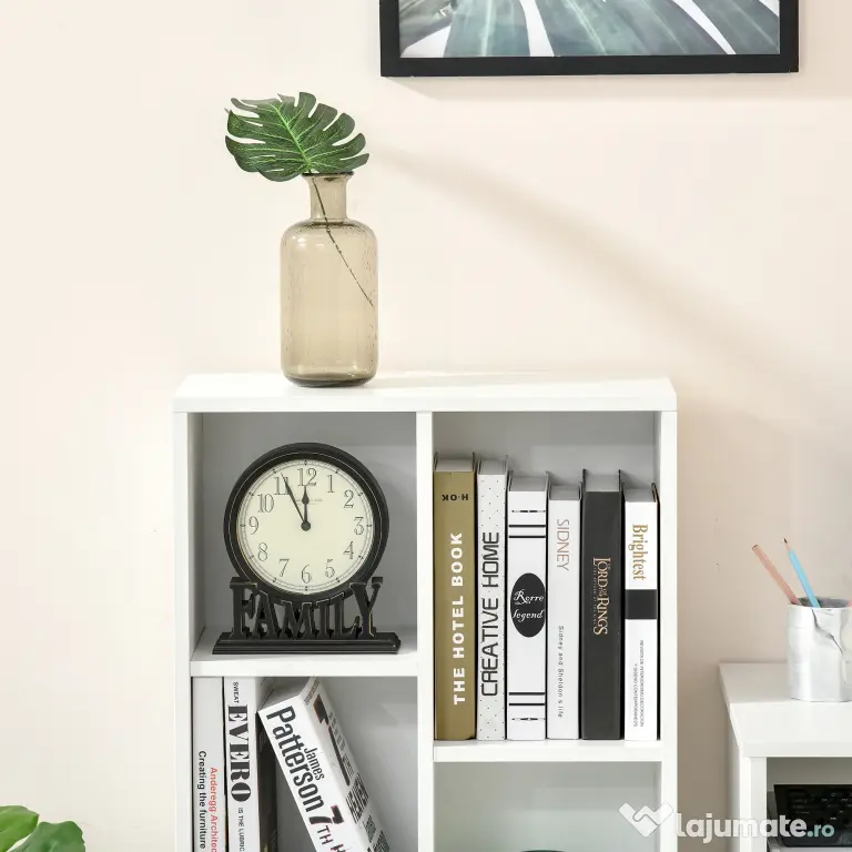 HOMCOM Bibliotecă din Lem Stil Vintage Cubica cu 7 Suporturi Diferite din MDF pentru Casă și Birou, 50x24x106 cm, Alb | Aosom Romania