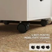 HOMCOM Comodă de Birou cu 5 Sertare și Roți Pivotante cu Frâne, 40x40x67 cm, Albă