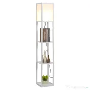 Lampa de Podea HOMCOM cu 3 Polite Integrate, Cuplare E27 Putere 40W, MDF, 26x26x160cm, Alb | Aosom Romania 