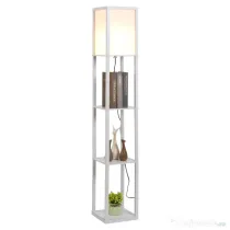 Lampa de Podea HOMCOM cu 3 Polite Integrate, Cuplare E27 Putere 40W, MDF, 26x26x160cm, Alb | Aosom Romania