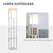 Lampa de Podea HOMCOM cu 3 Polite Integrate, Cuplare E27 Putere 40W, MDF, 26x26x160cm, Alb | Aosom Romania 