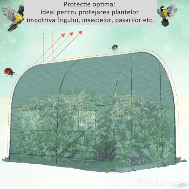 Outsunny sera de gradina din PE, pentru plante, legume, fructe, protectia plantelor 245x200x198cm, verde | Aosom Romania