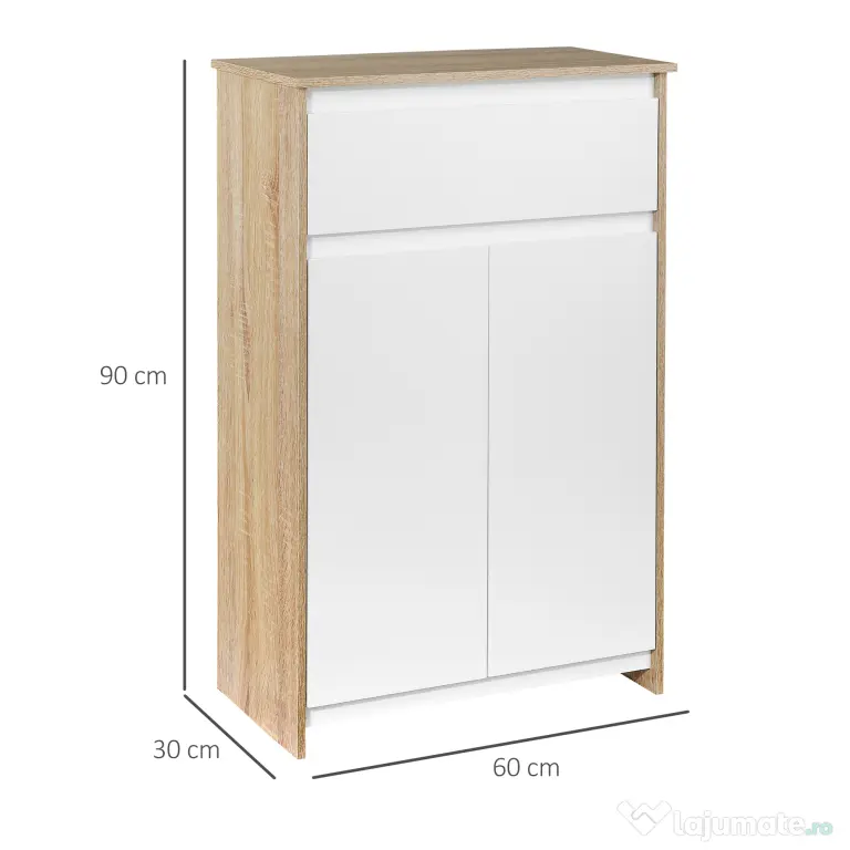 Kleankin Mobilier de Baie Multifuncțional, Combinație Dulap și Sertar, Design Modern în Nuanțe de Lemn și Alb, 60x30x90 cm | Aosom Romania